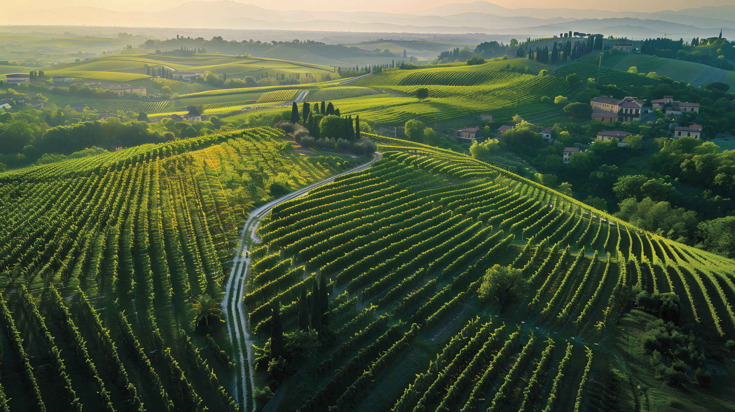 Aerial view of a vineyard in Veneto Italy showcasing its extensi